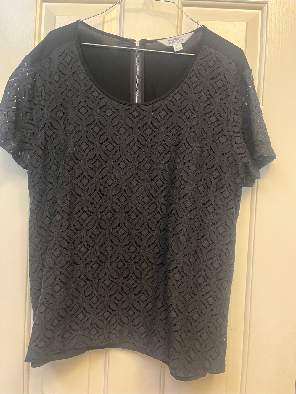 Market & Spruce Black Lace Overlay Blouse XXL